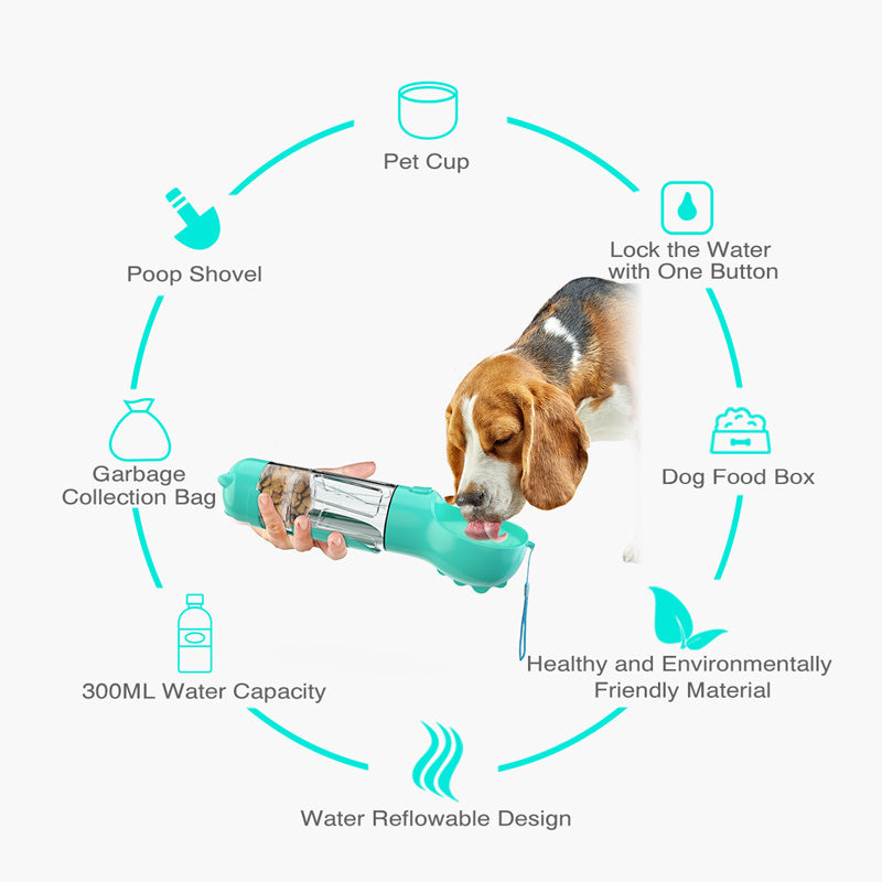 3 In 1 pet Bottle with water bowl, Feeder Bowl and Garbage Bag Storage